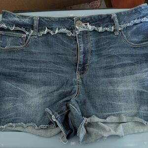 Maurices Blue Distressed Jean Shorts Size 14 High Rise